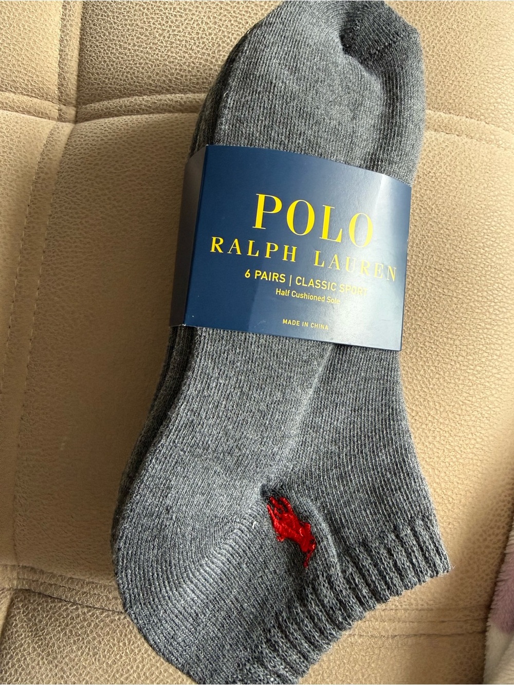 Polo by Ralph Lauren Gray No-Show Athletic Socks with Red Pony Logo